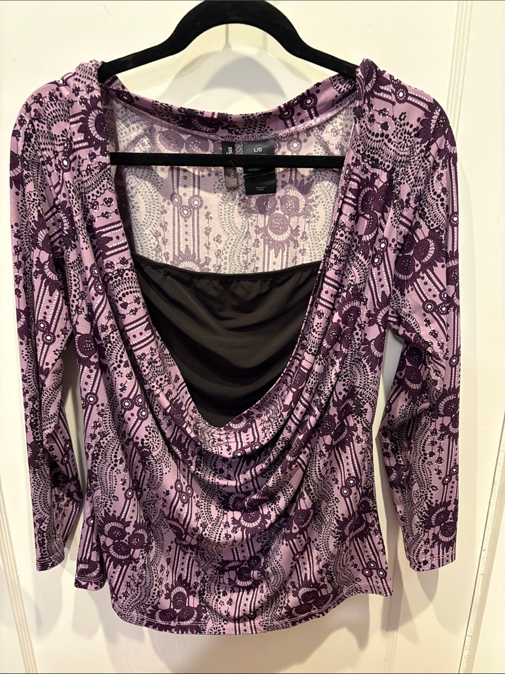 Bisou Bisou Lilac and Dark Purple Floral Cowl Neck Blouse Top BN534 - Picture 1 of 4